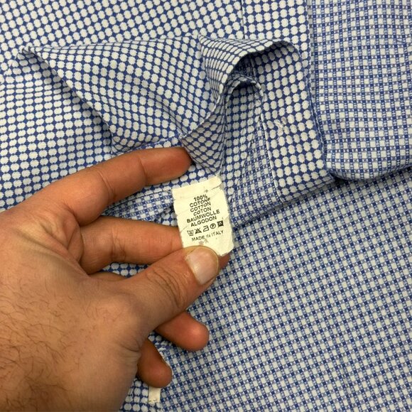 XACUS Dress Shirt Textured Made in Italy Cotton Long Sleeve Blue 16.5 Large - Picture 8 of 9